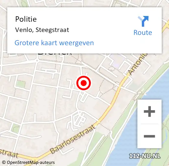 Locatie op kaart van de 112 melding: Politie Venlo, Steegstraat op 25 mei 2022 11:32