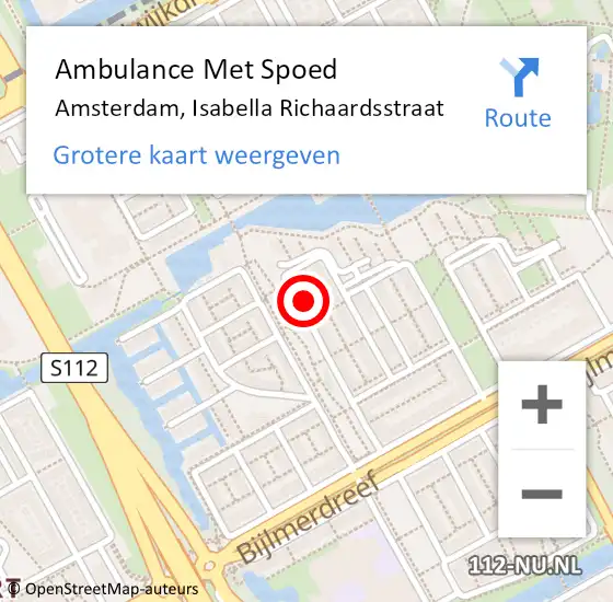 Locatie op kaart van de 112 melding: Ambulance Met Spoed Naar Amsterdam-Zuidoost, Isabella Richaardsstraat op 25 mei 2022 11:38