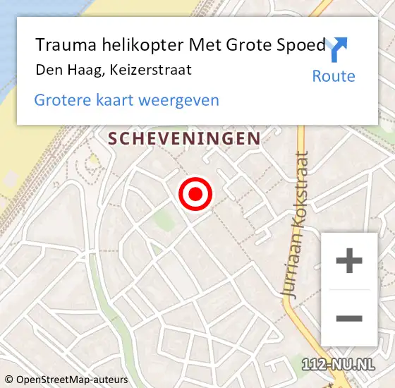 Locatie op kaart van de 112 melding: Trauma helikopter Met Grote Spoed Naar Den Haag, Keizerstraat op 25 mei 2022 11:41