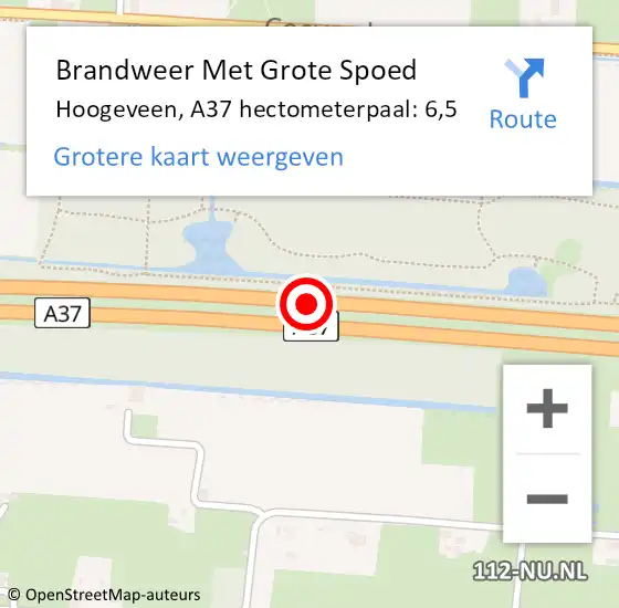 Locatie op kaart van de 112 melding: Brandweer Met Grote Spoed Naar Hoogeveen, A37 hectometerpaal: 6,5 op 25 mei 2022 11:59
