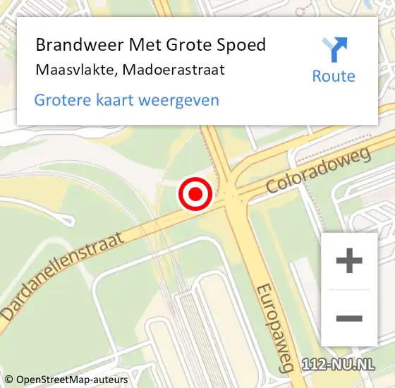 Locatie op kaart van de 112 melding: Brandweer Met Grote Spoed Naar Maasvlakte, Madoerastraat op 25 mei 2022 12:29