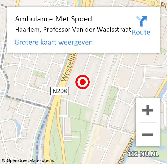 Locatie op kaart van de 112 melding: Ambulance Met Spoed Naar Haarlem, Professor Van der Waalsstraat op 25 mei 2022 12:34