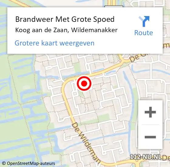 Locatie op kaart van de 112 melding: Brandweer Met Grote Spoed Naar Koog aan de Zaan, Wildemanakker op 25 mei 2022 12:38