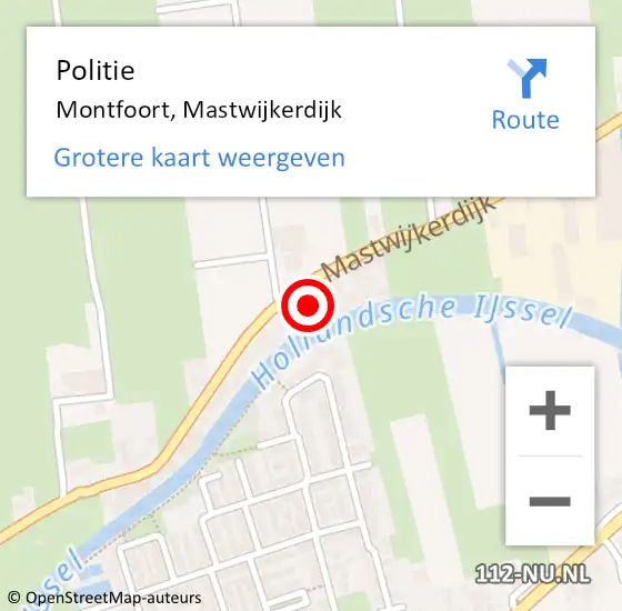 Locatie op kaart van de 112 melding: Politie Montfoort, Mastwijkerdijk op 25 mei 2022 12:41