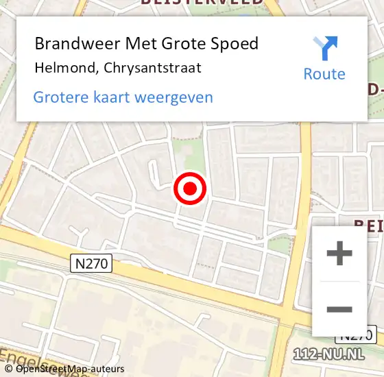 Locatie op kaart van de 112 melding: Brandweer Met Grote Spoed Naar Helmond, Chrysantstraat op 25 mei 2022 12:56