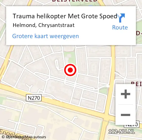 Locatie op kaart van de 112 melding: Trauma helikopter Met Grote Spoed Naar Helmond, Chrysantstraat op 25 mei 2022 12:58