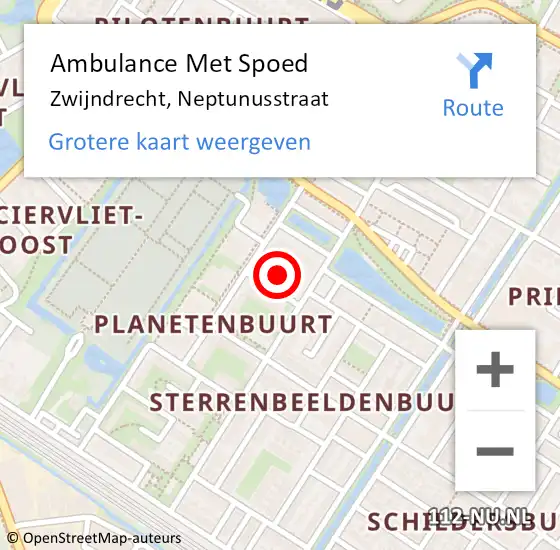 Locatie op kaart van de 112 melding: Ambulance Met Spoed Naar Zwijndrecht, Neptunusstraat op 25 mei 2022 13:07