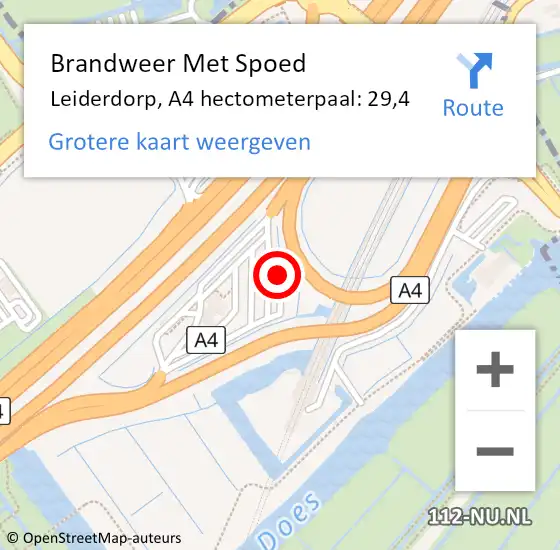Locatie op kaart van de 112 melding: Brandweer Met Spoed Naar Leiderdorp, A4 hectometerpaal: 29,4 op 25 mei 2022 14:14