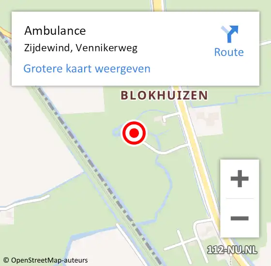 Locatie op kaart van de 112 melding: Ambulance Zijdewind, Vennikerweg op 25 mei 2022 14:34