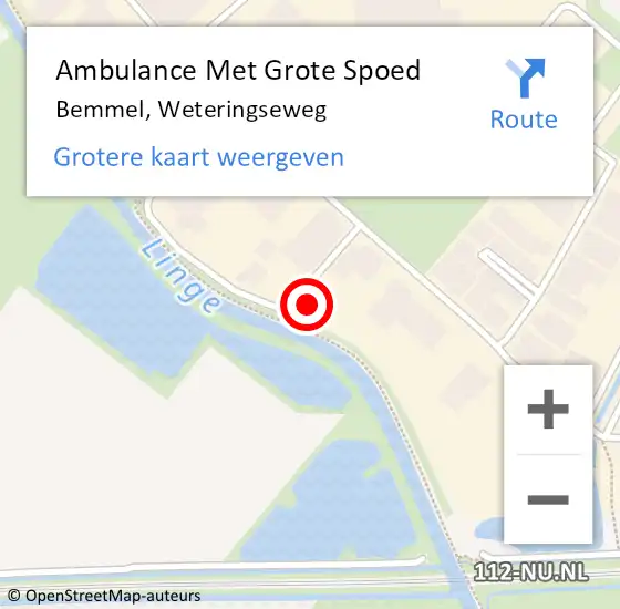 Locatie op kaart van de 112 melding: Ambulance Met Grote Spoed Naar Bemmel, Weteringseweg op 25 mei 2022 14:51