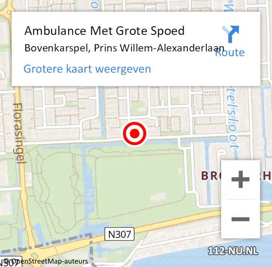 Locatie op kaart van de 112 melding: Ambulance Met Grote Spoed Naar Bovenkarspel, Prins Willem-Alexanderlaan op 25 mei 2022 15:16