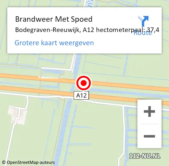 Locatie op kaart van de 112 melding: Brandweer Met Spoed Naar Bodegraven-Reeuwijk, A12 hectometerpaal: 37,4 op 25 mei 2022 15:24