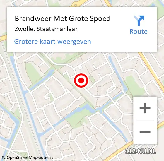 Locatie op kaart van de 112 melding: Brandweer Met Grote Spoed Naar Zwolle, Staatsmanlaan op 25 mei 2022 15:36