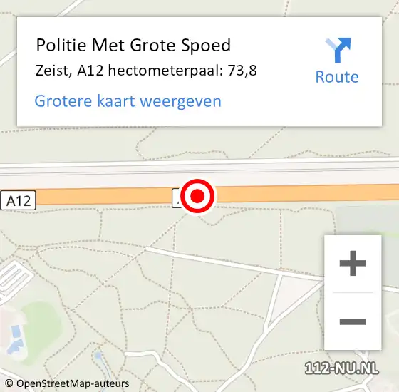 Locatie op kaart van de 112 melding: Politie Met Grote Spoed Naar Zeist, A12 hectometerpaal: 73,8 op 25 mei 2022 15:52