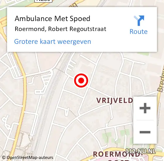 Locatie op kaart van de 112 melding: Ambulance Met Spoed Naar Roermond, Robert Regoutstraat op 25 mei 2022 15:59