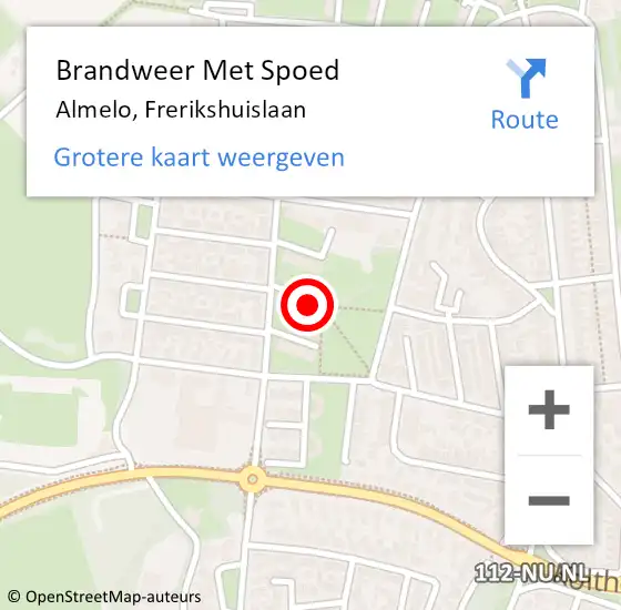 Locatie op kaart van de 112 melding: Brandweer Met Spoed Naar Almelo, Frerikshuislaan op 25 mei 2022 16:05