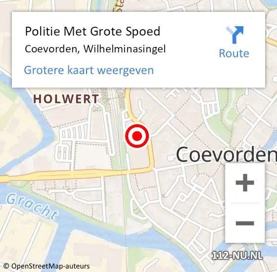 Locatie op kaart van de 112 melding: Politie Met Grote Spoed Naar Coevorden, Wilhelminasingel op 25 mei 2022 16:12