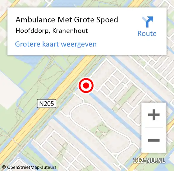 Locatie op kaart van de 112 melding: Ambulance Met Grote Spoed Naar Hoofddorp, Kranenhout op 25 mei 2022 16:24