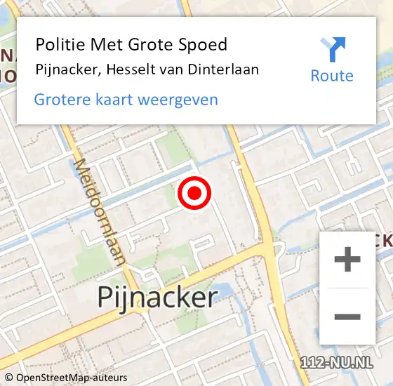 Locatie op kaart van de 112 melding: Politie Met Grote Spoed Naar Pijnacker, Hesselt van Dinterlaan op 25 mei 2022 16:32