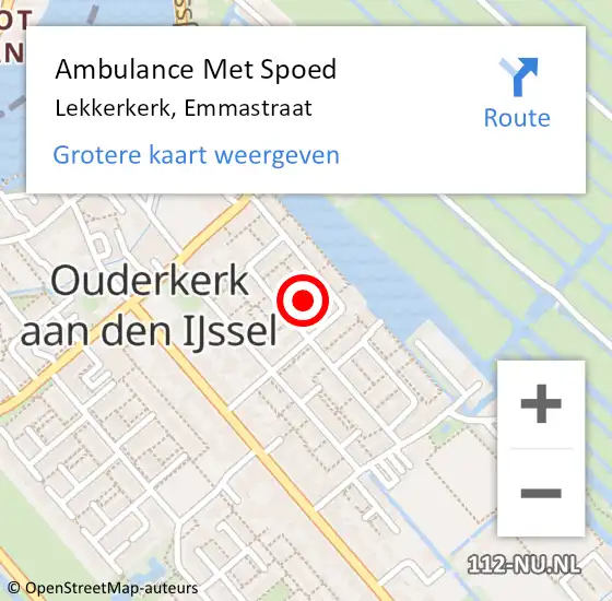 Locatie op kaart van de 112 melding: Ambulance Met Spoed Naar Lekkerkerk, Emmastraat op 25 mei 2022 16:40