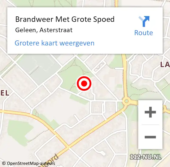 Locatie op kaart van de 112 melding: Brandweer Met Grote Spoed Naar Geleen, Asterstraat op 25 mei 2022 16:48