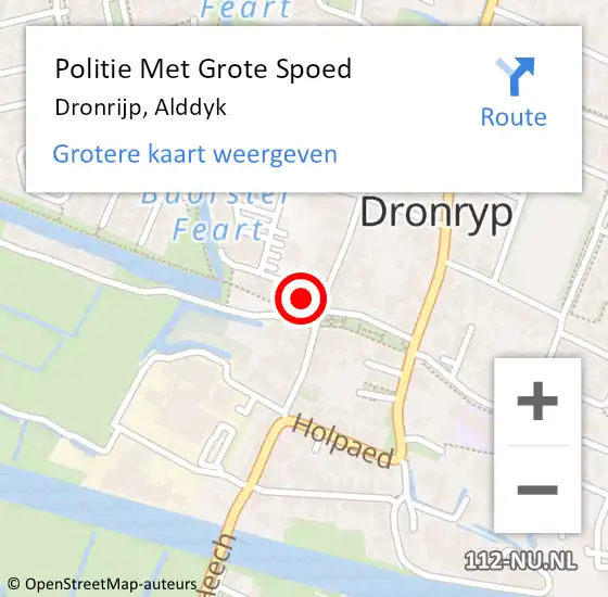 Locatie op kaart van de 112 melding: Politie Met Grote Spoed Naar Dronrijp, Alddyk op 25 mei 2022 17:01