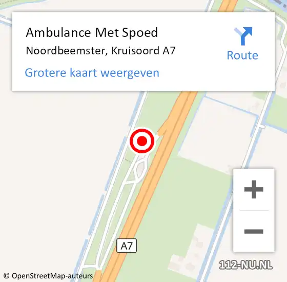 Locatie op kaart van de 112 melding: Ambulance Met Spoed Naar Noordbeemster, Kruisoord A7 op 25 mei 2022 17:18