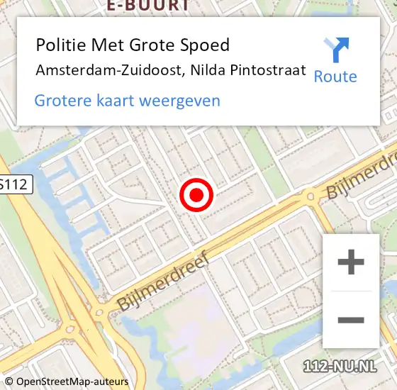 Locatie op kaart van de 112 melding: Politie Met Grote Spoed Naar Amsterdam-Zuidoost, Nilda Pintostraat op 25 mei 2022 17:30