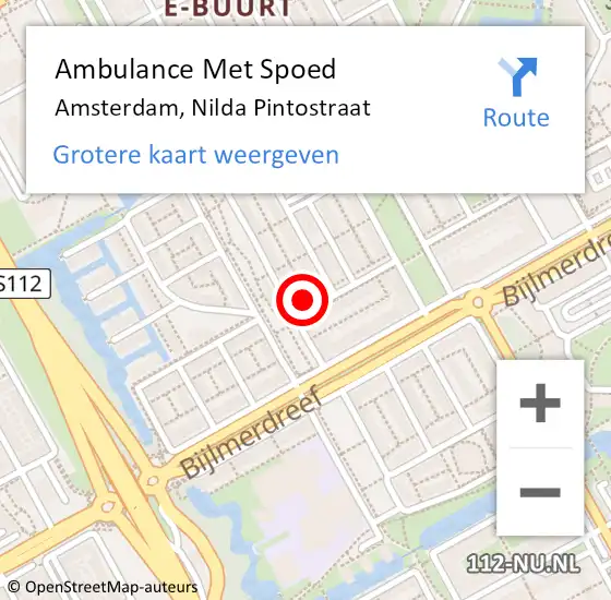 Locatie op kaart van de 112 melding: Ambulance Met Spoed Naar Amsterdam-Zuidoost, Nilda Pintostraat op 25 mei 2022 17:31