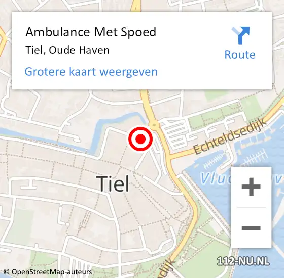 Locatie op kaart van de 112 melding: Ambulance Met Spoed Naar Tiel, Oude Haven op 25 mei 2022 17:43