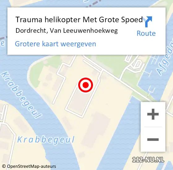 Locatie op kaart van de 112 melding: Trauma helikopter Met Grote Spoed Naar Dordrecht, Van Leeuwenhoekweg op 25 mei 2022 17:44