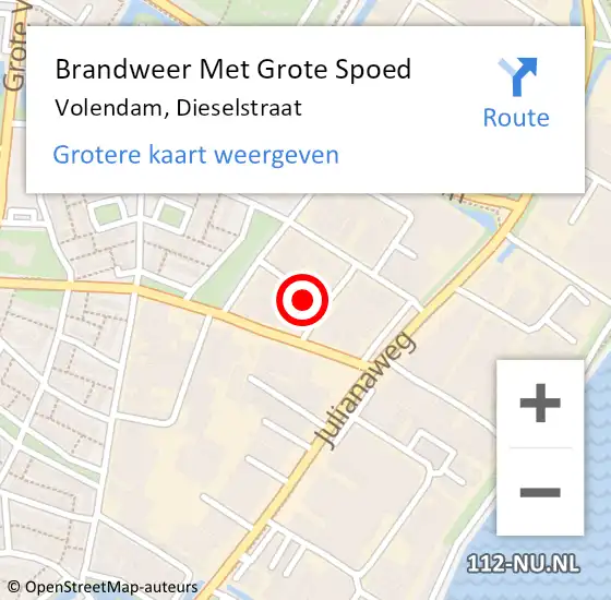 Locatie op kaart van de 112 melding: Brandweer Met Grote Spoed Naar Volendam, Dieselstraat op 25 mei 2022 18:11