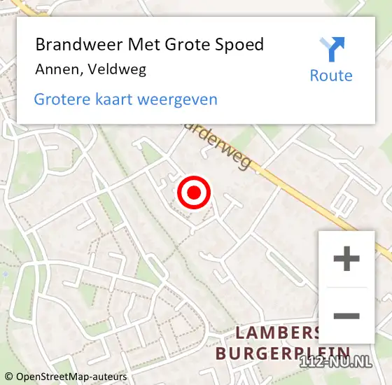 Locatie op kaart van de 112 melding: Brandweer Met Grote Spoed Naar Annen, Veldweg op 25 mei 2022 18:16