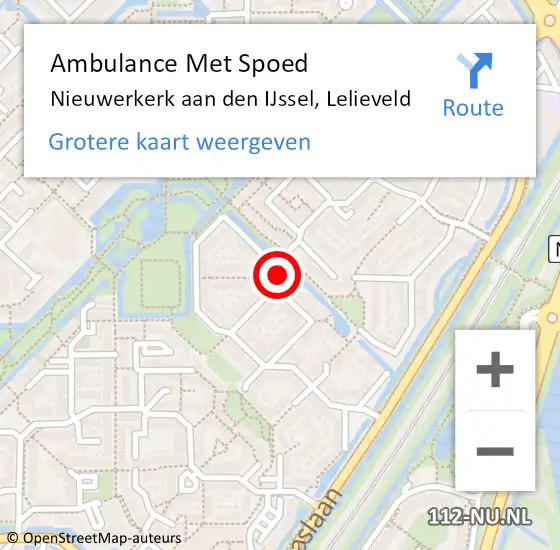 Locatie op kaart van de 112 melding: Ambulance Met Spoed Naar Nieuwerkerk aan den IJssel, Lelieveld op 25 mei 2022 18:40