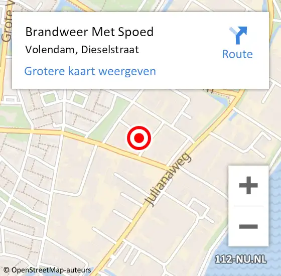 Locatie op kaart van de 112 melding: Brandweer Met Spoed Naar Volendam, Dieselstraat op 25 mei 2022 19:07