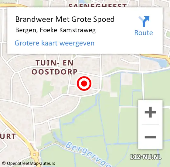 Locatie op kaart van de 112 melding: Brandweer Met Grote Spoed Naar Bergen, Foeke Kamstraweg op 25 mei 2022 19:19