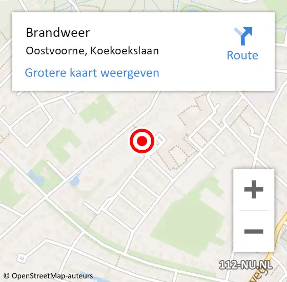 Locatie op kaart van de 112 melding: Brandweer Oostvoorne, Koekoekslaan op 25 mei 2022 19:43