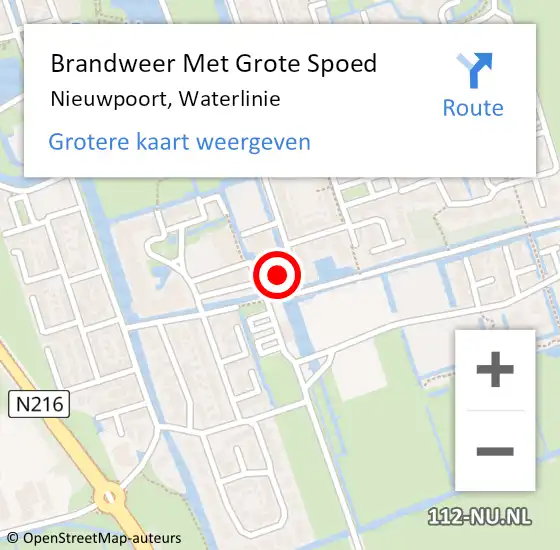 Locatie op kaart van de 112 melding: Brandweer Met Grote Spoed Naar Nieuwpoort, Waterlinie op 25 mei 2022 19:49