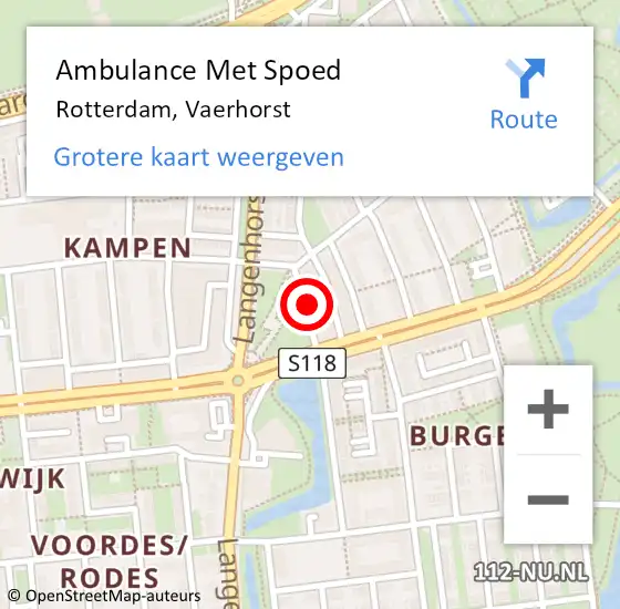 Locatie op kaart van de 112 melding: Ambulance Met Spoed Naar Rotterdam, Vaerhorst op 25 mei 2022 20:02