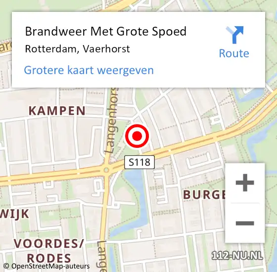 Locatie op kaart van de 112 melding: Brandweer Met Grote Spoed Naar Rotterdam, Vaerhorst op 25 mei 2022 20:03