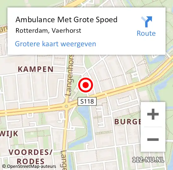 Locatie op kaart van de 112 melding: Ambulance Met Grote Spoed Naar Rotterdam, Vaerhorst op 25 mei 2022 20:04