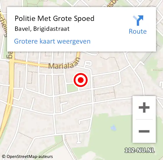 Locatie op kaart van de 112 melding: Politie Met Grote Spoed Naar Bavel, Brigidastraat op 25 mei 2022 20:07