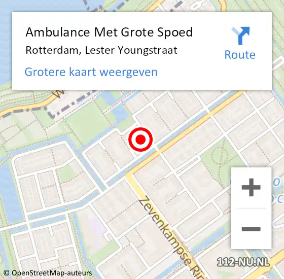 Locatie op kaart van de 112 melding: Ambulance Met Grote Spoed Naar Rotterdam, Lester Youngstraat op 25 mei 2022 20:08