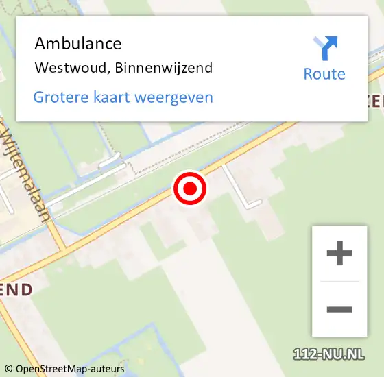 Locatie op kaart van de 112 melding: Ambulance Westwoud, Binnenwijzend op 25 mei 2022 20:46