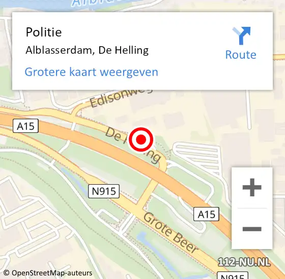 Locatie op kaart van de 112 melding: Politie Alblasserdam, De Helling op 25 mei 2022 20:56