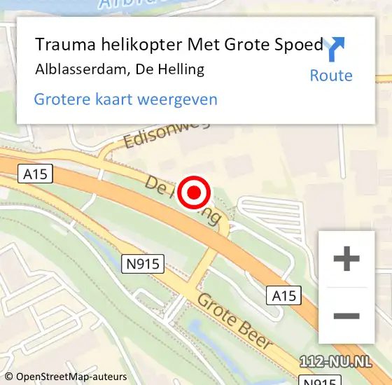 Locatie op kaart van de 112 melding: Trauma helikopter Met Grote Spoed Naar Alblasserdam, De Helling op 25 mei 2022 21:00