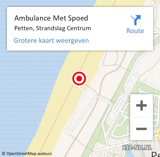 Locatie op kaart van de 112 melding: Ambulance Met Spoed Naar Petten, Strandslag Centrum op 25 mei 2022 21:03