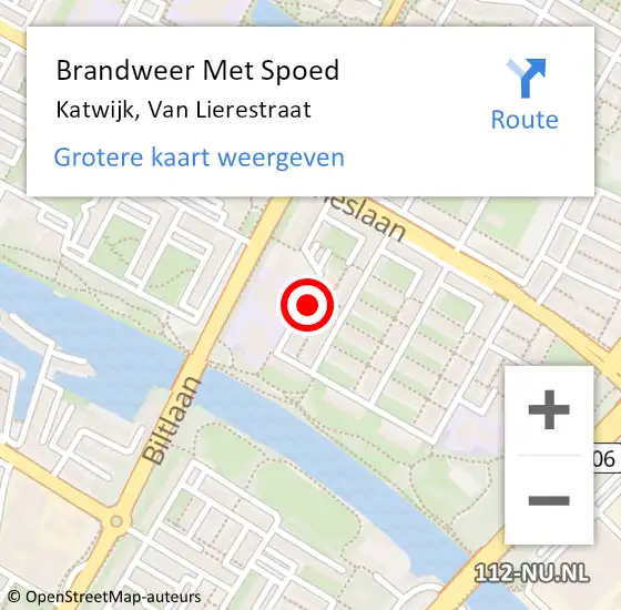 Locatie op kaart van de 112 melding: Brandweer Met Spoed Naar Katwijk, Van Lierestraat op 25 mei 2022 21:46