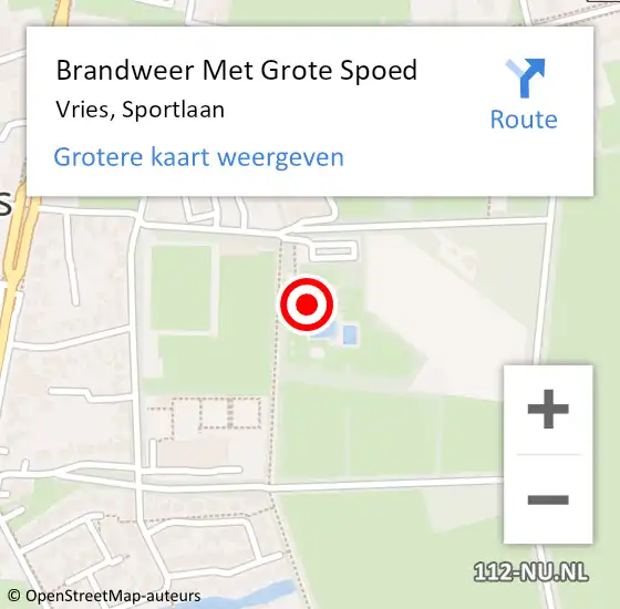 Locatie op kaart van de 112 melding: Brandweer Met Grote Spoed Naar Vries, Sportlaan op 25 mei 2022 22:18