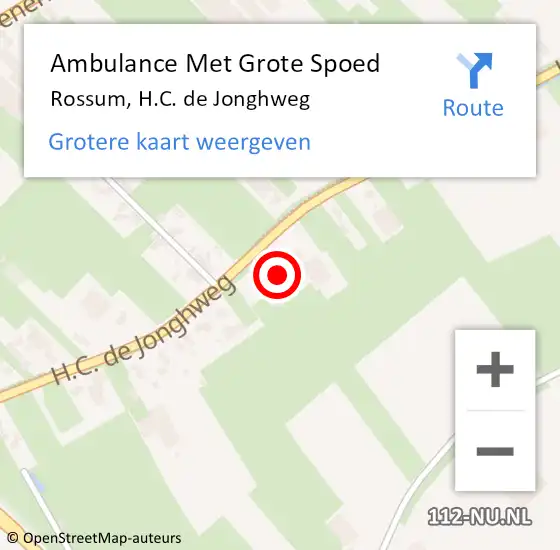 Locatie op kaart van de 112 melding: Ambulance Met Grote Spoed Naar Rossum, H.C. de Jonghweg op 25 mei 2022 22:26